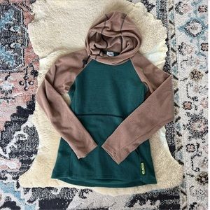Melanzana Microgrid Fleece Hoodie Pullover Hoody Green Tan